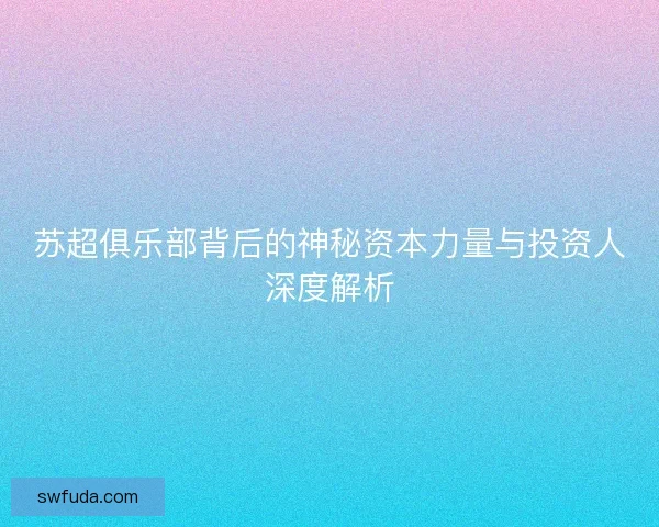 苏超俱乐部背后的神秘资本力量与投资人深度解析